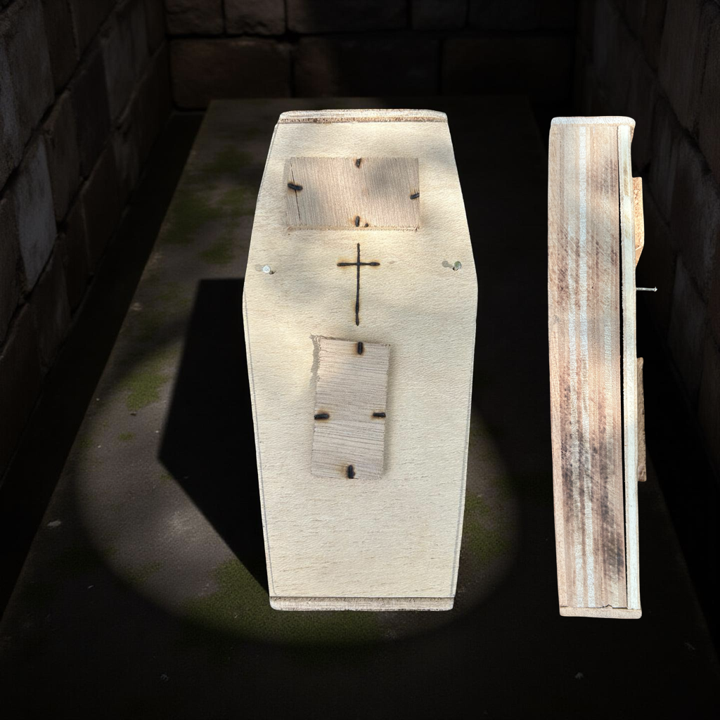 Coffin box with nails