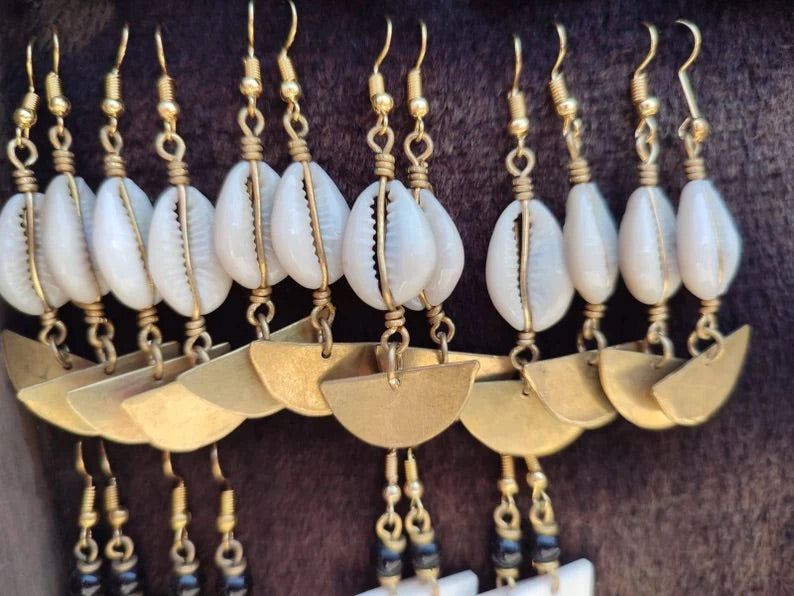 Brass Cowrie Shell Earrings